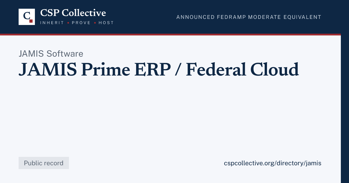 Social card for JAMIS Software JAMIS Prime ERP / Federal Cloud